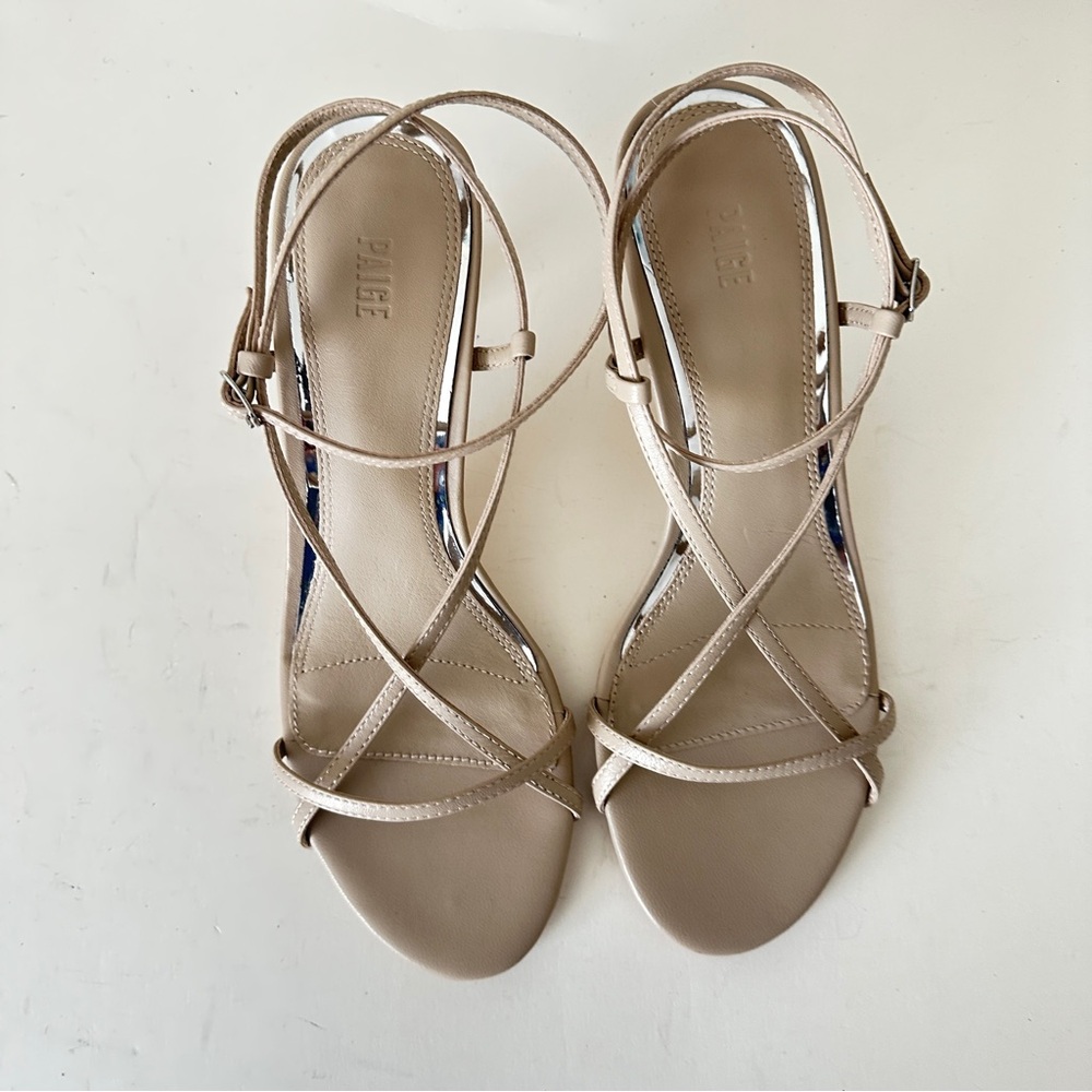 NEW Paige Emeline Beige Leather Strappy Kitten Heel Womens Sandals, Sz 7